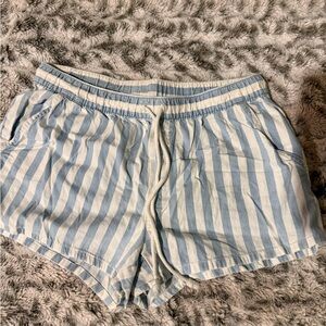 Aerie Light Blue and White Striped High Waist Shorts